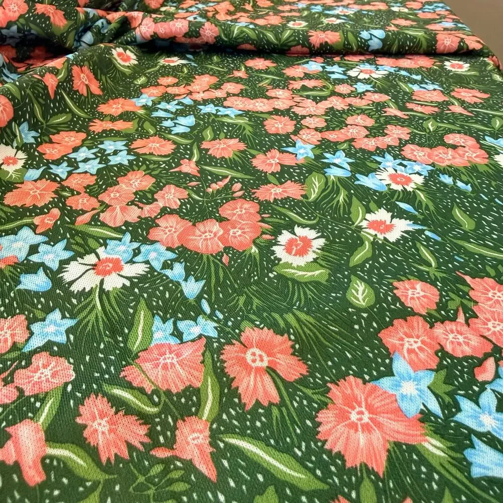 Vintage Fabric Floral Polyester 4 yards x 122” Green Pink Blue